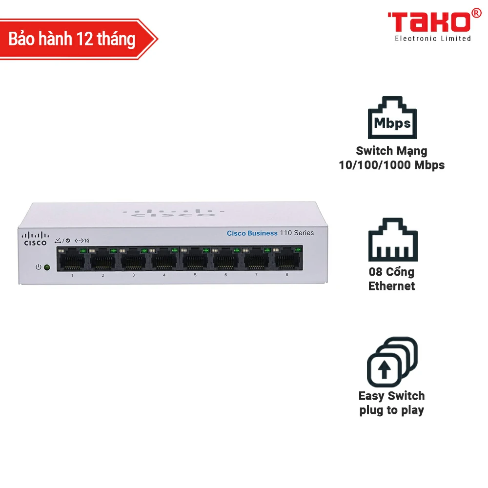 Cisco Business CBS110-8T-D Unmanaged Switch 8 Cổng Ethernet