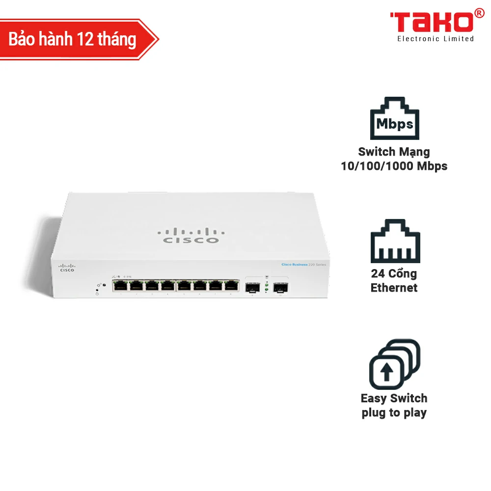 Cisco Business CBS220-8T-E-2G managed Switch L2/L3 08 Cổng Ethernet
