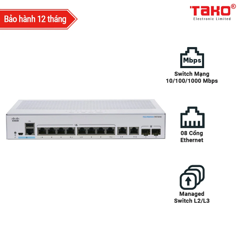Cisco Business CBS350-8T-E-2G managed Switch L2/L3 08 Cổng Ethernet