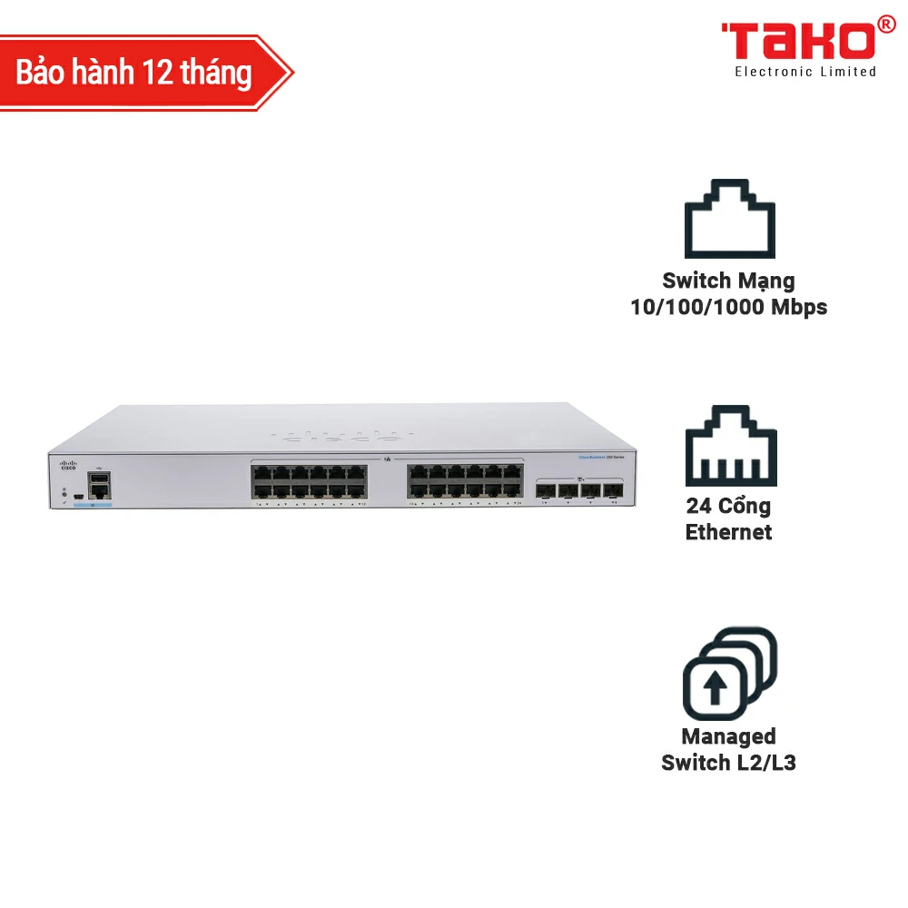 Cisco Business CBS350-24T-4G managed Switch L2/L3 Cổng 24 x 10/100/1000Mbps + SFP 4