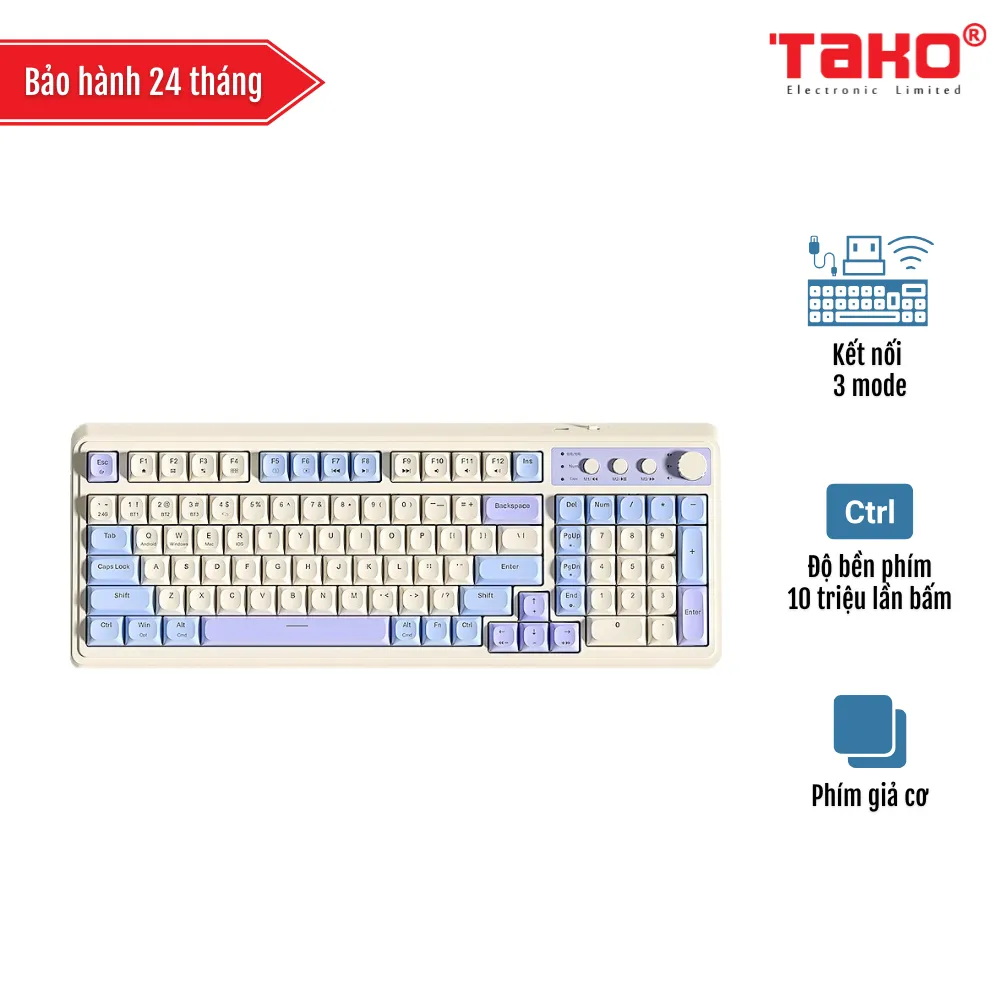 AULA S99 (9906) BÀN PHÍM GIẢ CƠ GAMING 3 MODE (Phiên bản Xanh dương + Be + Tím)