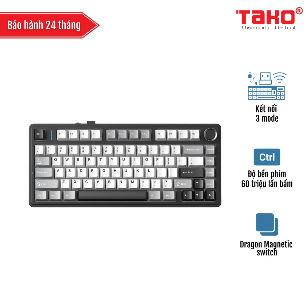 AULA F75HE (6993) BÀN PHÍM CƠ GAMING 3 MODE (Phiên bản màu Xám + Trắng + Đen/ Dragon Magnetic switch - Rapid trigger)