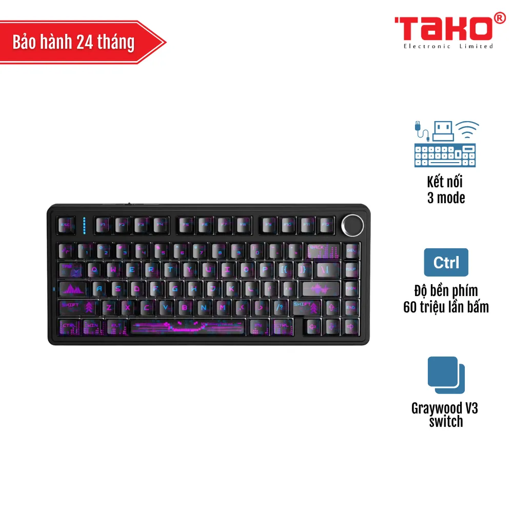 AULA F75 (6580) BÀN PHÍM CƠ GAMING 3 MODE (Phiên bản 3 mode/ Đen tím/ Graywood V3 switch)