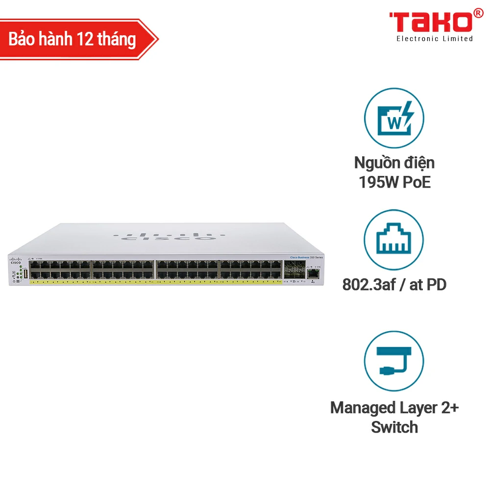 Cisco CBS250-48PP-4G 48-port 10/100/1000 Mbps PoE Layer 2 manageable web switch 4 SFP slots