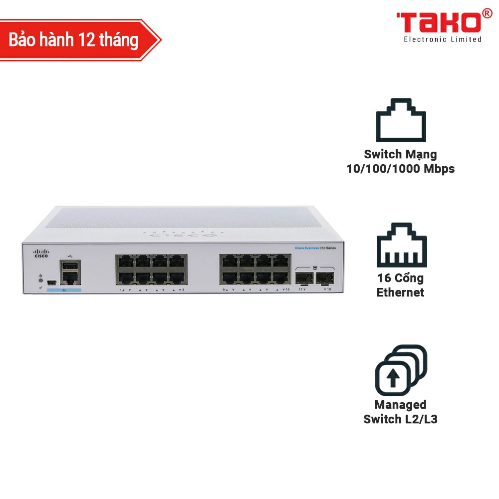 Cisco Business CBS350-16t-2G managed Switch L2/L3 16 Cổng Ethernet