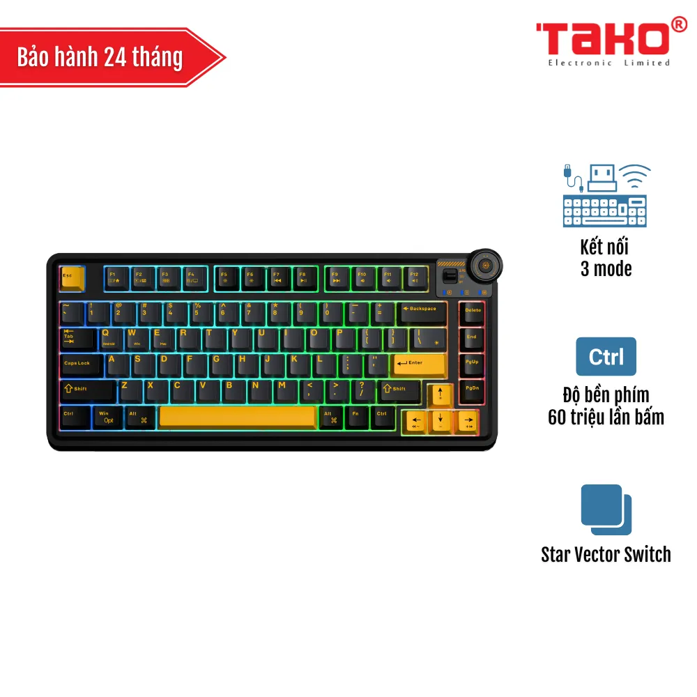 AULA  AU75 BÀN PHÍM CƠ GAMING 3 MODE (Phiên bản màu Đen+xám+cam/ Star Vector Switch)