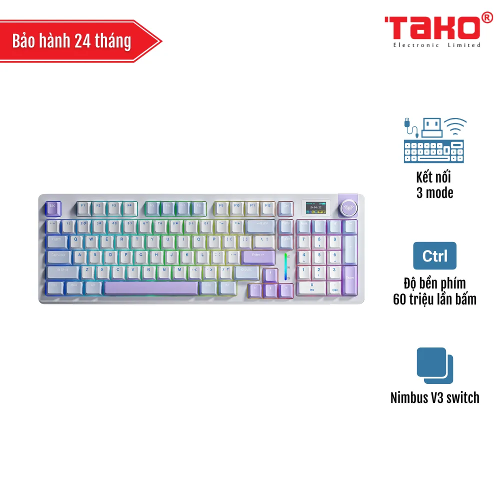 AULA S98 PRO BÀN PHÍM CƠ GAMING 3 MODE (Phiên bản Xanh dương + trắng + tím/ Nimbus V3 switch)