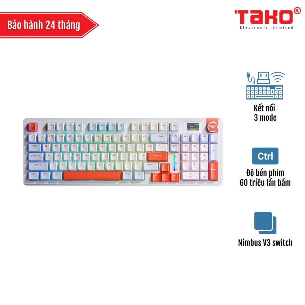 AULA S98 PRO BÀN PHÍM CƠ GAMING 3 MODE (Phiên bản Xanh dương + trắng + cam/ Nimbus V3 switch)