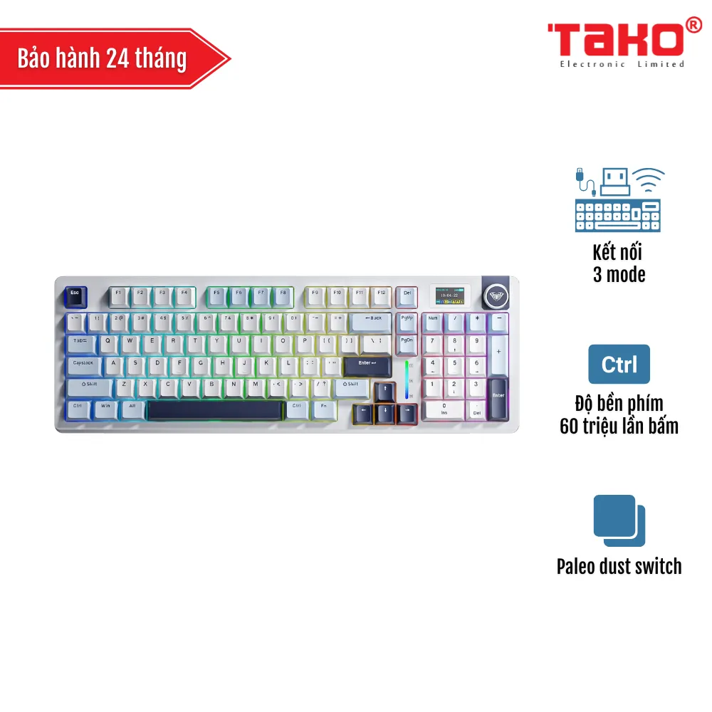 AULA S98 PRO BÀN PHÍM CƠ GAMING 3 MODE (Phiên bản Xanh dương + trắng + tím đậm/ Paleo dust switch)