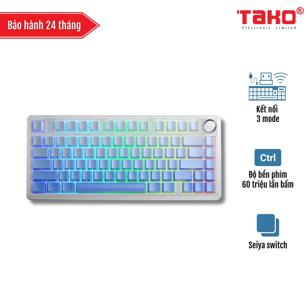 AULA F75 PRO BÀN PHÍM CƠ GAMING 3 MODE (Phiên bản Trắng + xanh dương gradient/ Seiya switch)