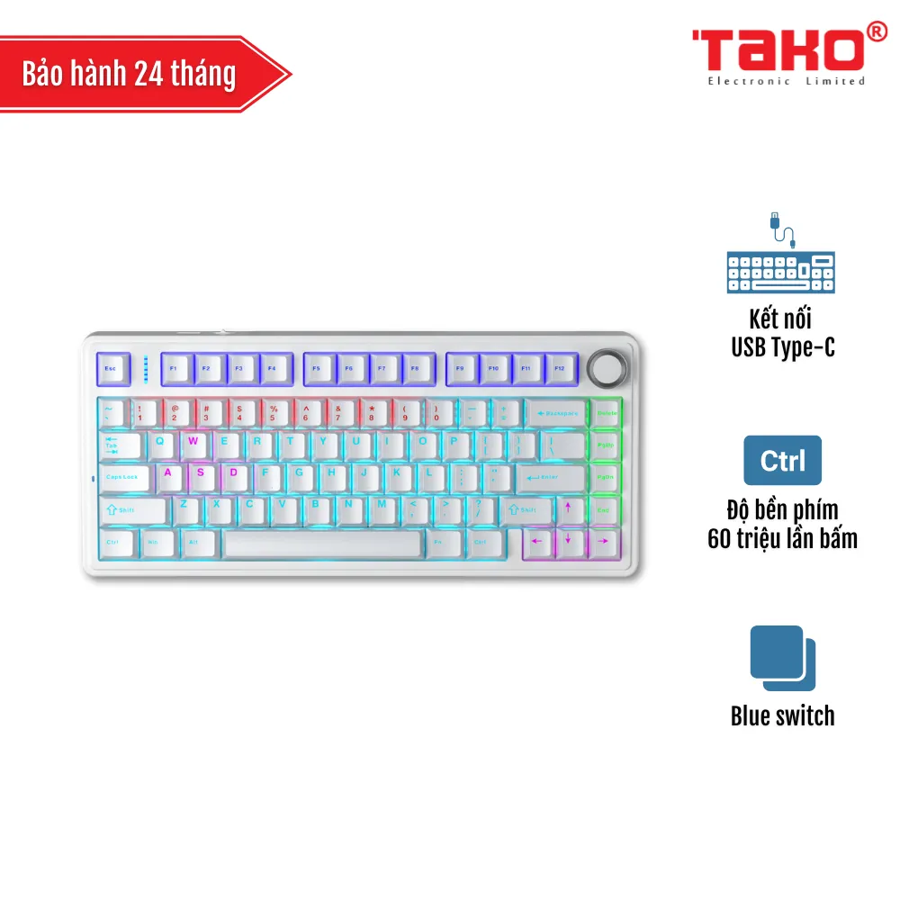 AULA F75 BÀN PHÍM CƠ GAMING CÓ DÂY (Phiên bản màu trắng/ Blue switch)