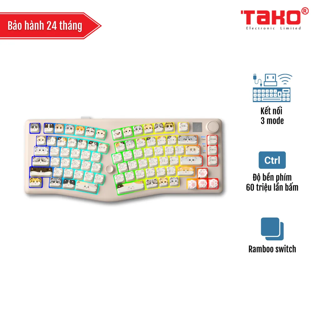 LEOBOG ALICE A75 BÀN PHÍM CƠ GAMING 3 MODE (Phiên bản Moon Cat trắng/ Ramboo switch)