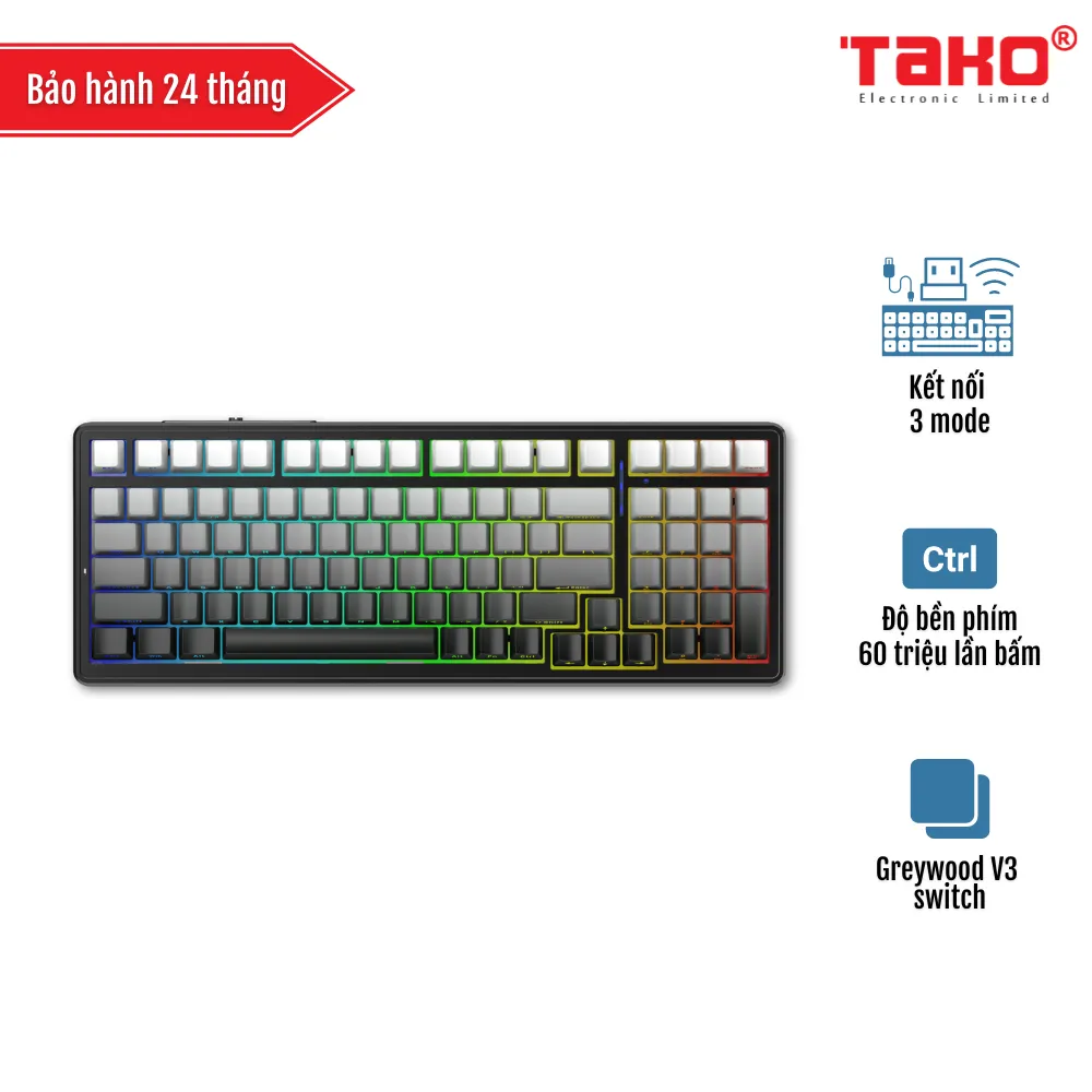 AULA F99 PRO BÀN PHÍM CƠ GAMING 3 MODE (Phiên bản Không núm xoay/ Xám + đen gradient/ Greywood V3 switch)