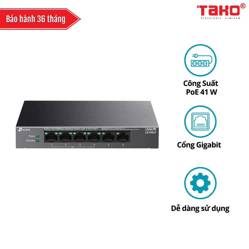 LS106LP V2 Switch Để Bàn 6 Cổng 10/100Mbps với 4 Cổng PoE