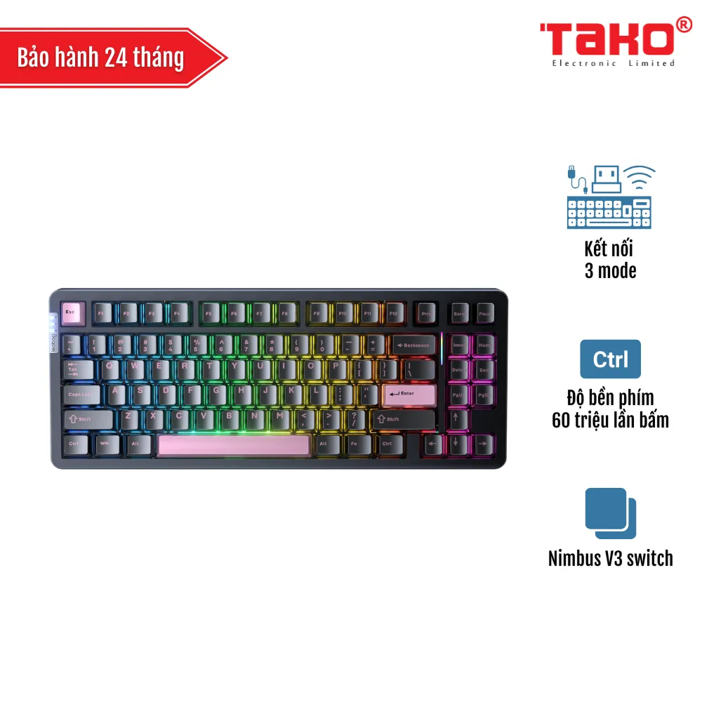 LEOBOG Hi86 (6850) BÀN PHÍM CƠ GAMING 3 MODE (Phiên bản Đen Hồng/ Nimbus V3 switch)