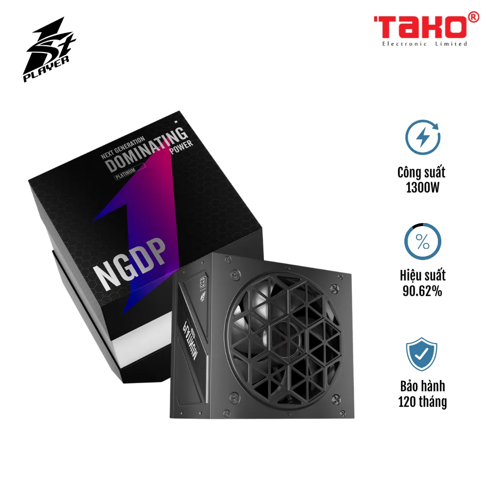 NGUỒN MÁY TÍNH FIRST PLAYER (1STPLAYER) NGDP-PLT-1300-BK-EU 1300W ĐEN (80 PLUS PLATINUM)