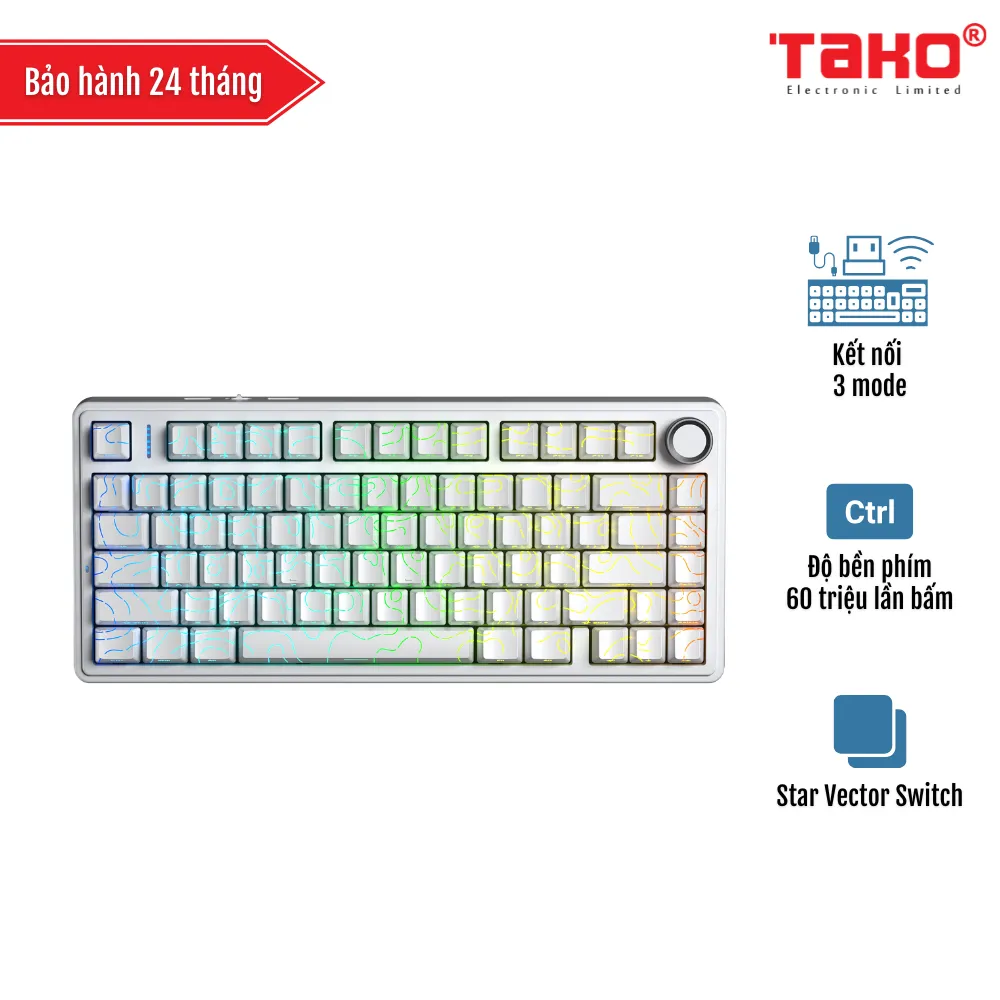 AULA F75 (1431) BÀN PHÍM CƠ GAMING 3 MODE (Phiên bản 3 mode/ Trắng contour/ Seiya - Star Vector Switch)