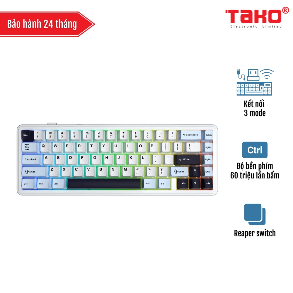 AULA F65 (3256) BÀN PHÍM CƠ GAMING 3 MODE (Phiên bản Xanh dương + Trắng + Tím đậm/ Reaper switch)