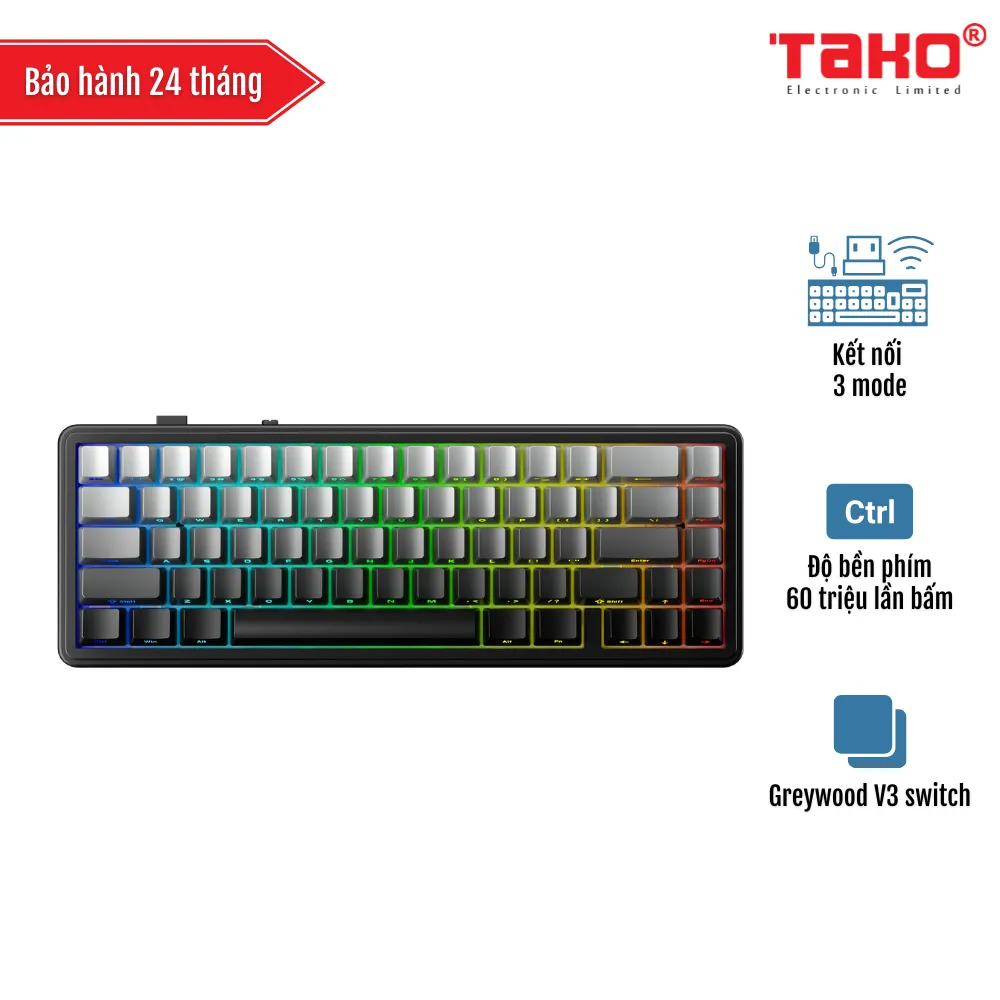 AULA F65 (3263) BÀN PHÍM CƠ GAMING 3 MODE (Phiên bản Xám + đen gradient/ Greywood V3 switch)