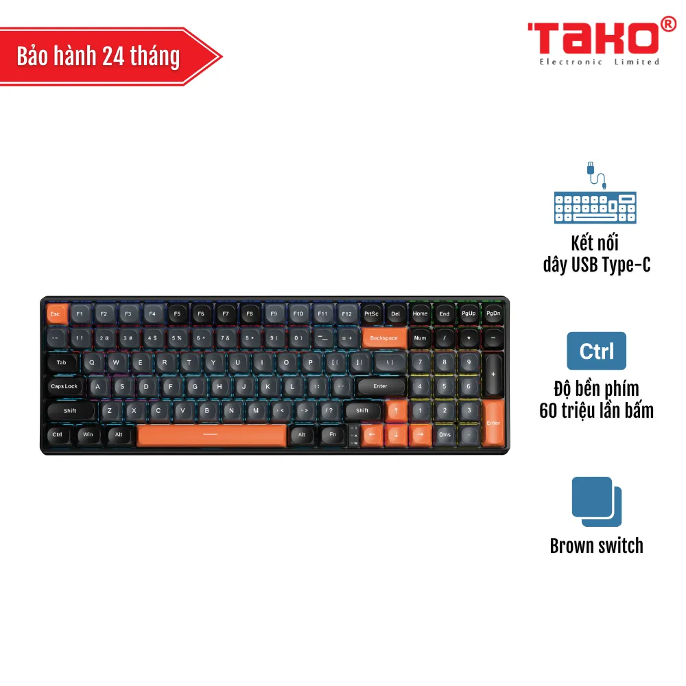 AULA S100 (3157) BÀN PHÍM CƠ GAMING CÓ DÂY (Phiên bản Đen+xám+cam/ Brown switch)