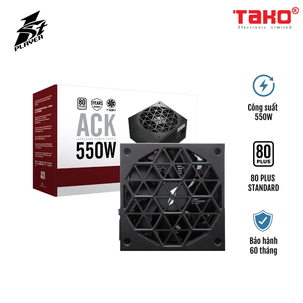 NGUỒN MÁY TÍNH 1STPLAYER ACK-STD-550 550W ĐEN (80 PLUS) (8332)