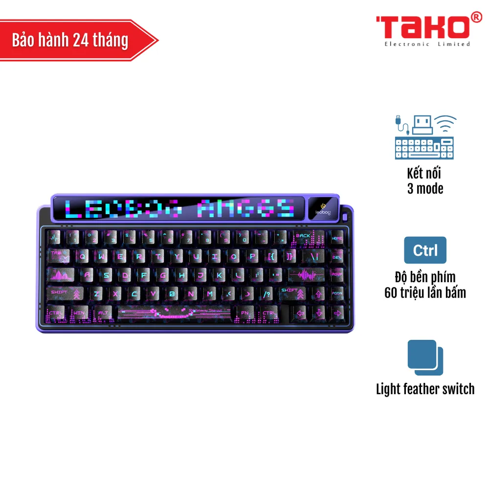 LEOBOG AMG65 (7208) BÀN PHÍM CƠ GAMING 3 MODE (Phiên bản Màu Đen tím/ Light feather switch)