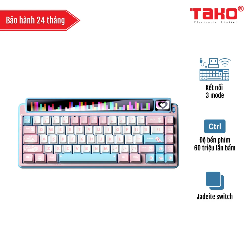 LEOBOG AMG65 (7239) BÀN PHÍM CƠ GAMING 3 MODE (Phiên bản Màu hồng + trắng + xanh dương/ Jadeite switch)