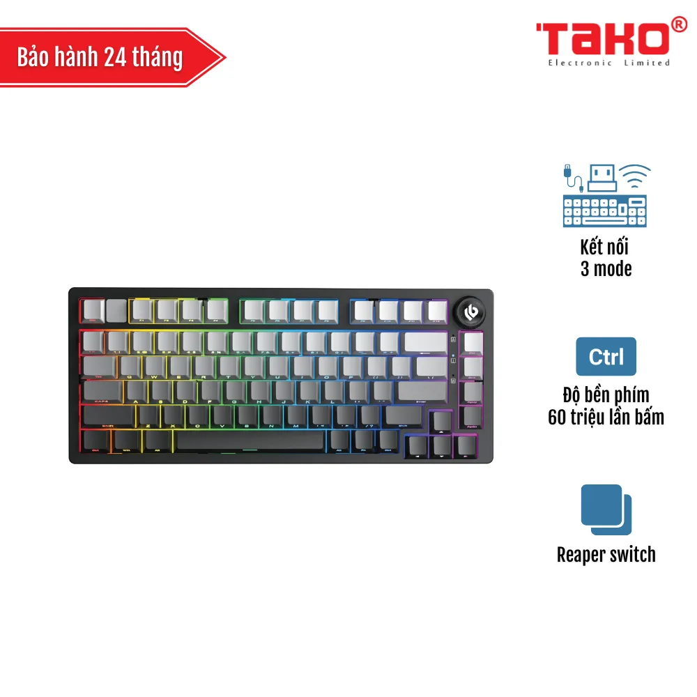 LEOBOG Hi75C PRO (1875) BÀN PHÍM CƠ GAMING 3 MODE (Phiên bản Xám+ đen gradient/ Reaper switch)