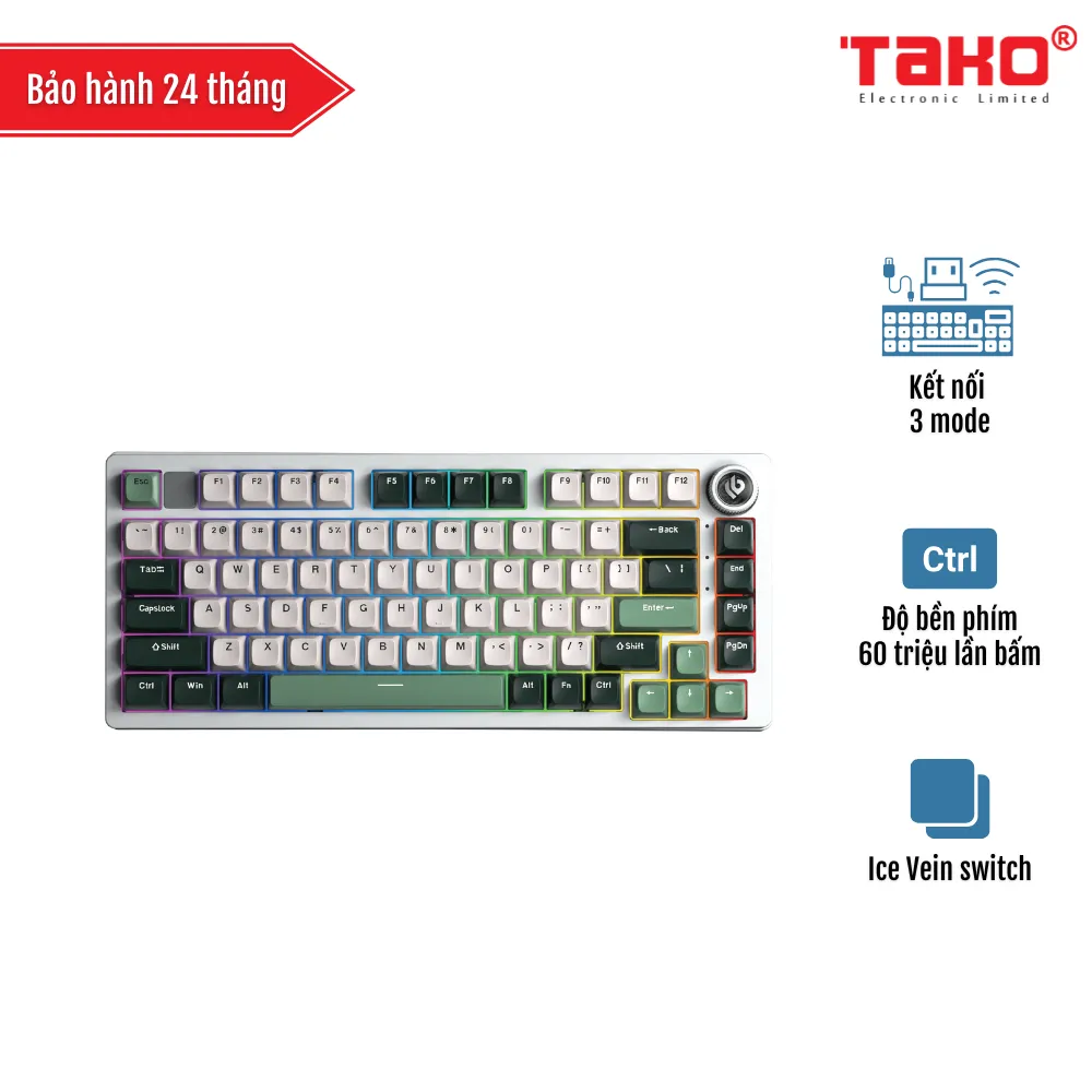 LEOBOG Hi75C PRO (1868) BÀN PHÍM CƠ GAMING 3 MODE (Phiên bản Xanh lá đậm + trắng + xanh lá/ Misty green/ Ice Vein switch)