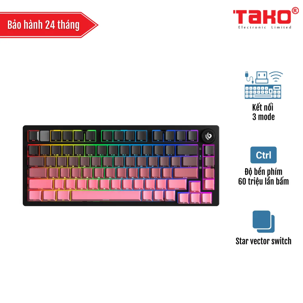 LEOBOG Hi75C PRO (1936) BÀN PHÍM CƠ GAMING 3 MODE (Phiên bản Đen + hồng gradient/ Star vector switch)