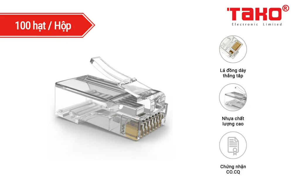 Đầu mạng RJ45 cat5e AMTAKO 53P, hạt nhựa trong suốt