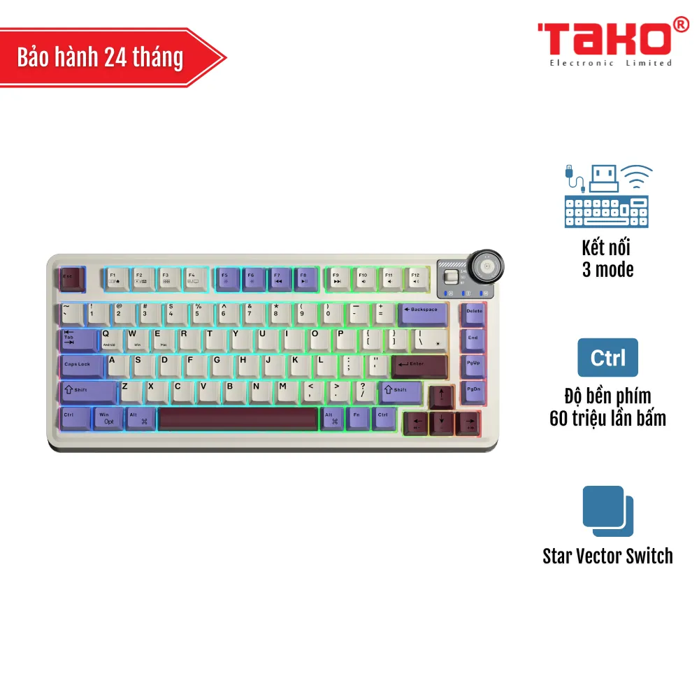 AULA  AU75 BÀN PHÍM CƠ GAMING 3 MODE (Phiên bản màu Tím+Be+Đỏ/ Star Vector Switch)