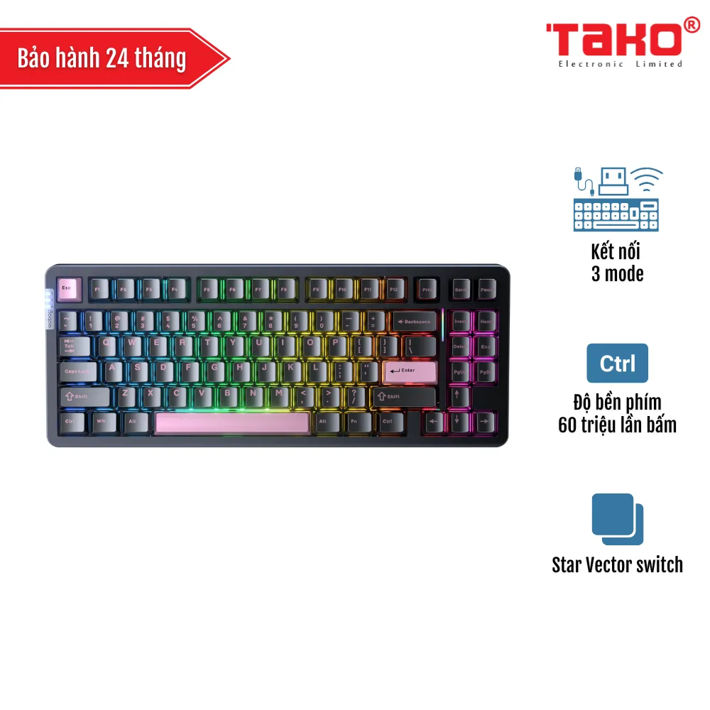 LEOBOG Hi86 BÀN PHÍM CƠ GAMING 3 MODE (Phiên bản Đen Hồng/ Star Vector switch)