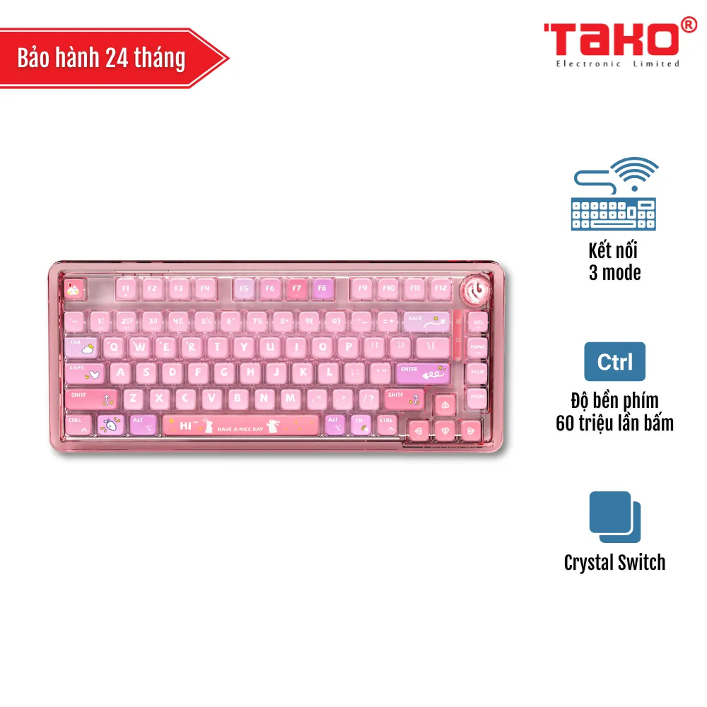 LEOBOG K81 BÀN PHÍM CƠ GAMING 3 MODE (Phiên bản Thỏ hồng/ Pink Rabbit/ Crystal Switch)