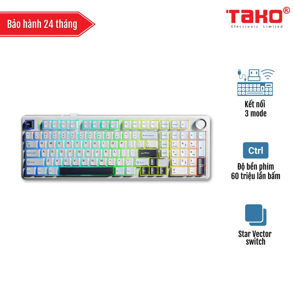 AULA F99 PRO BÀN PHÍM CƠ GAMING 3 MODE (Phiên bản Có núm xoay/ Xanh dương+trắng+tím đậm/ Star Vector switch)